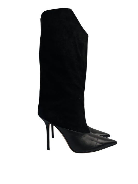 High heel boots with suede and leather combination