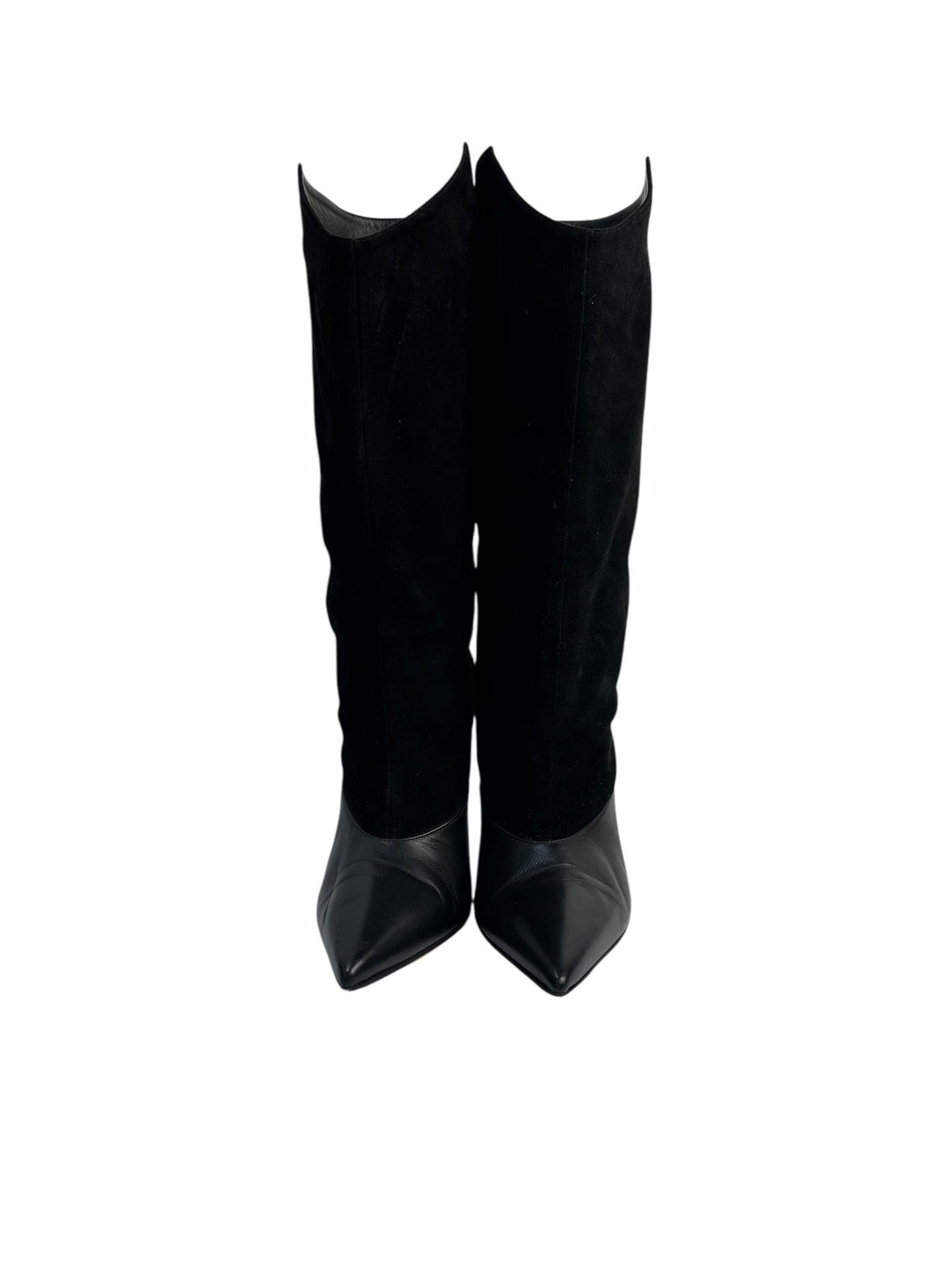 High heel boots with suede and leather combination