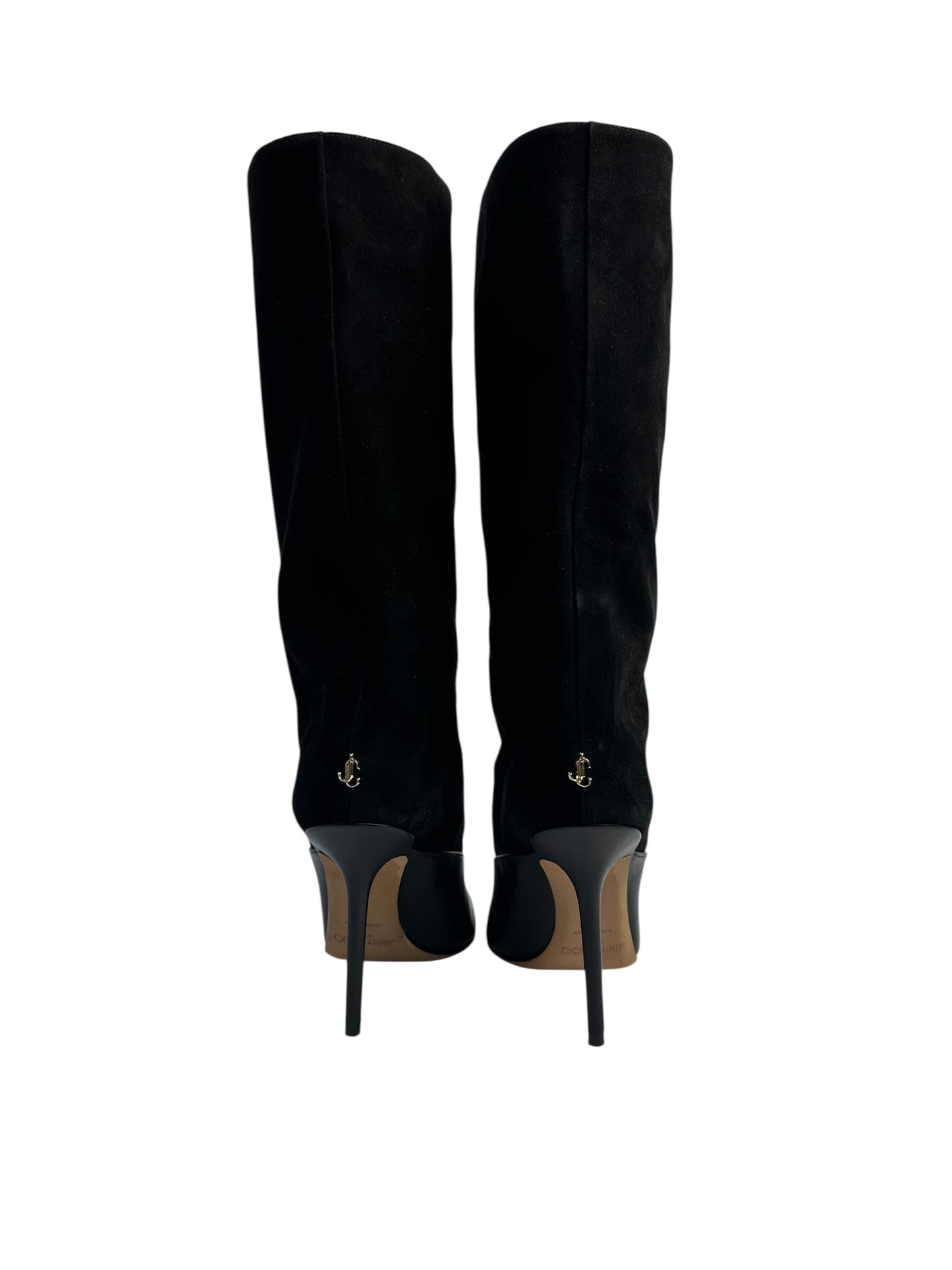 High heel boots with suede and leather combination