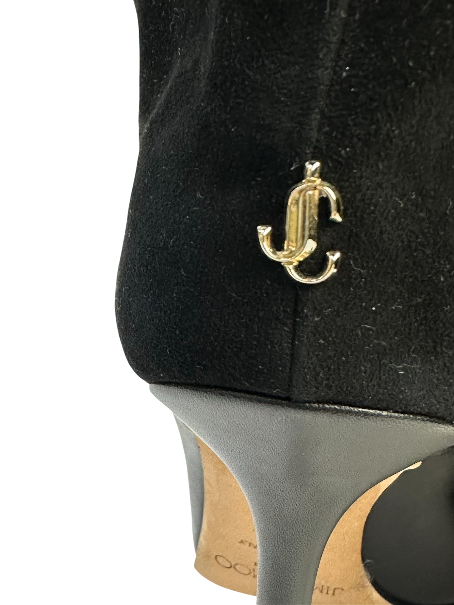 High heel boots with suede and leather combination