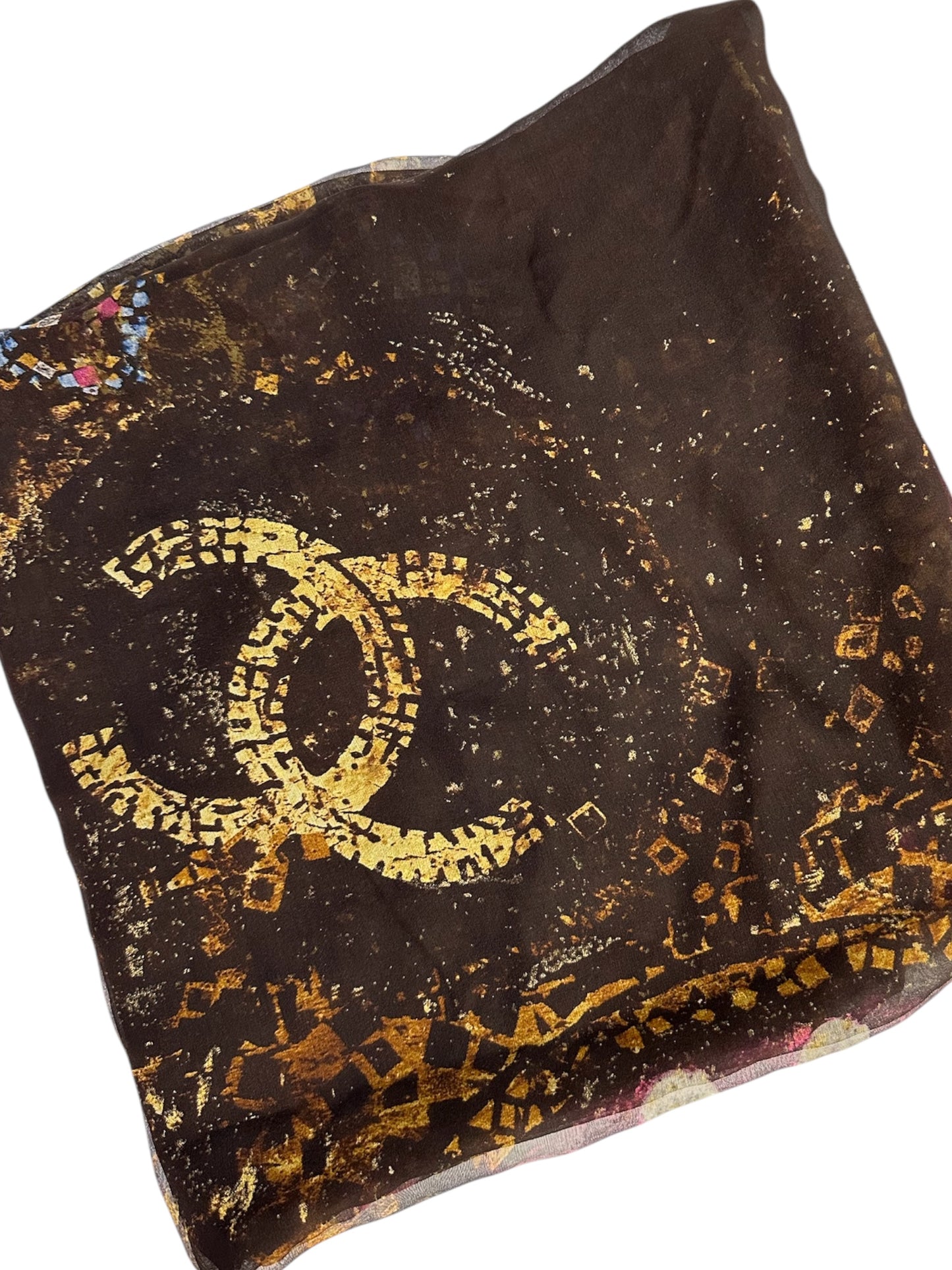 Silk scarf with abstract golden-brown pattern