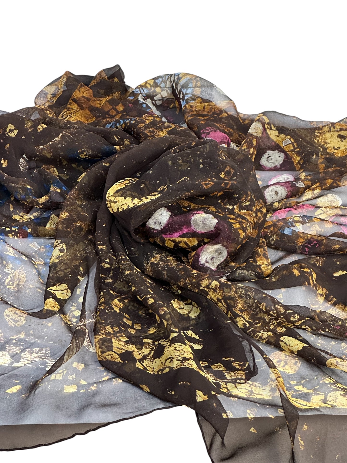 Silk scarf with abstract golden-brown pattern