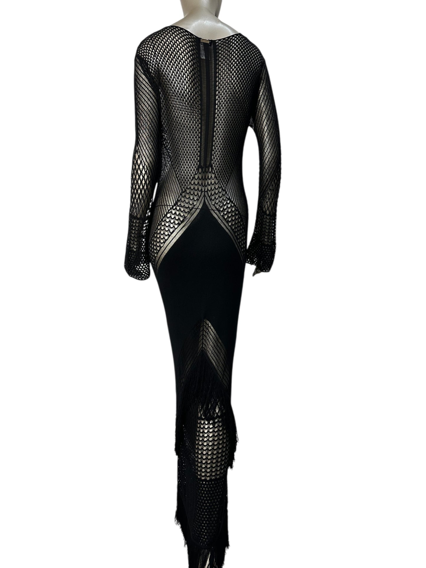 Dress with lace-knit design and sheer inserts