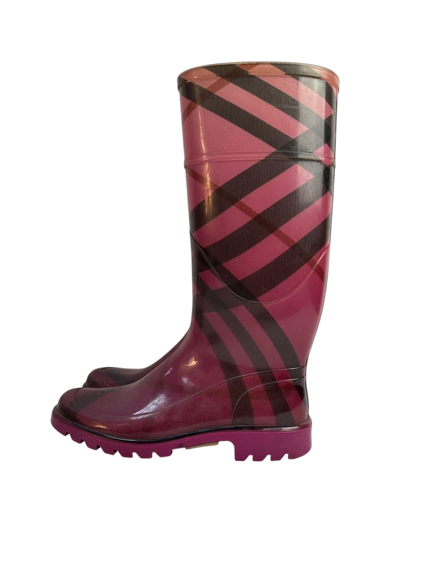 Rubber boots with contrast check print
