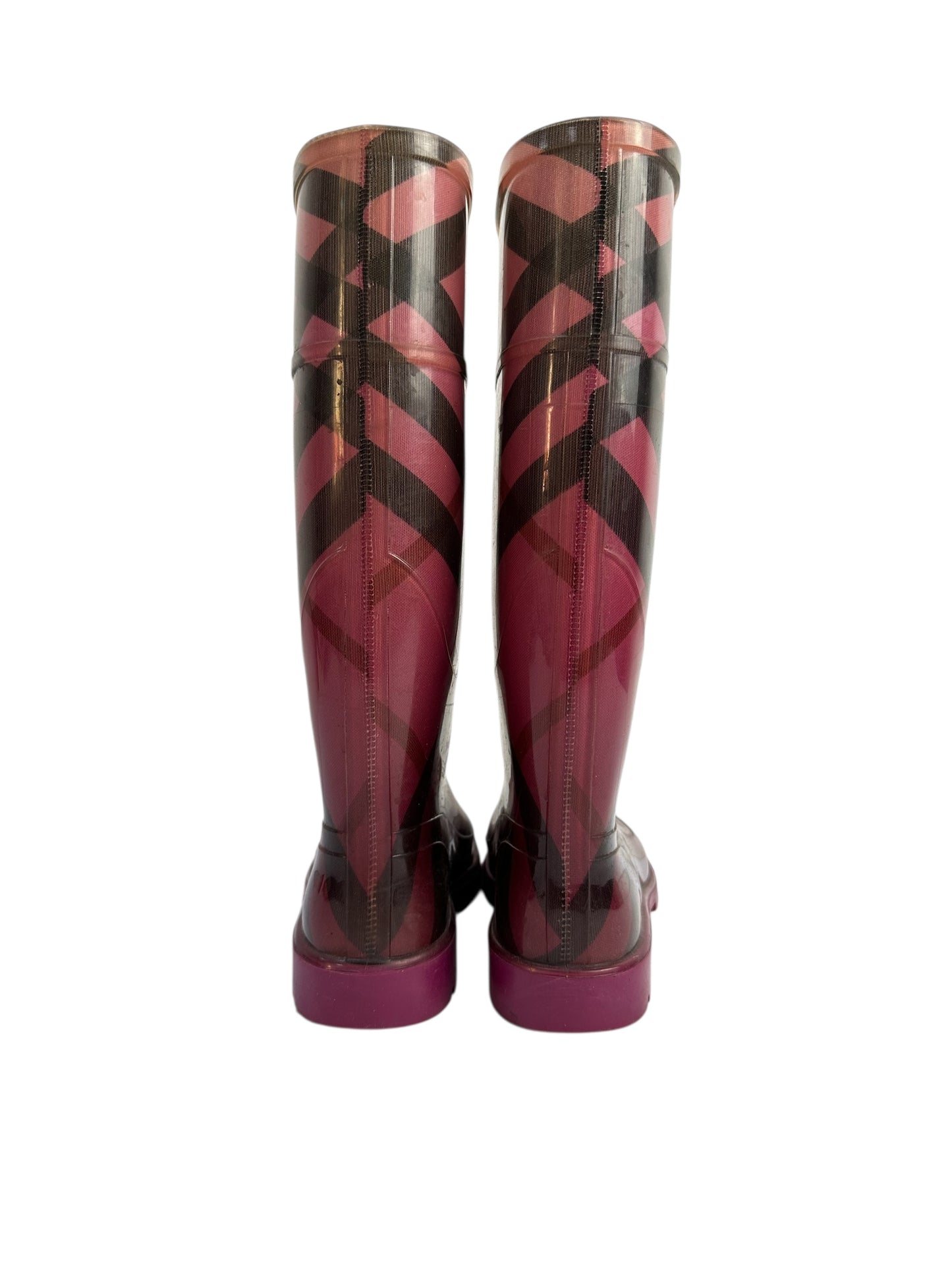 Rubber boots with contrast check print