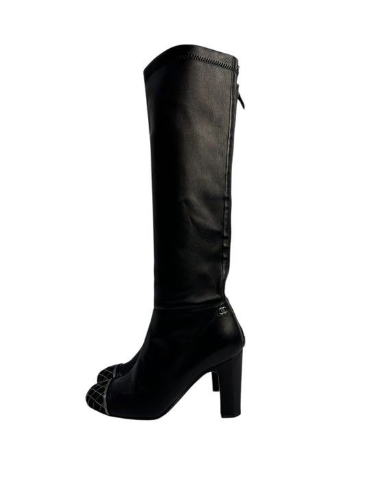 Leather knee-high boots with heel