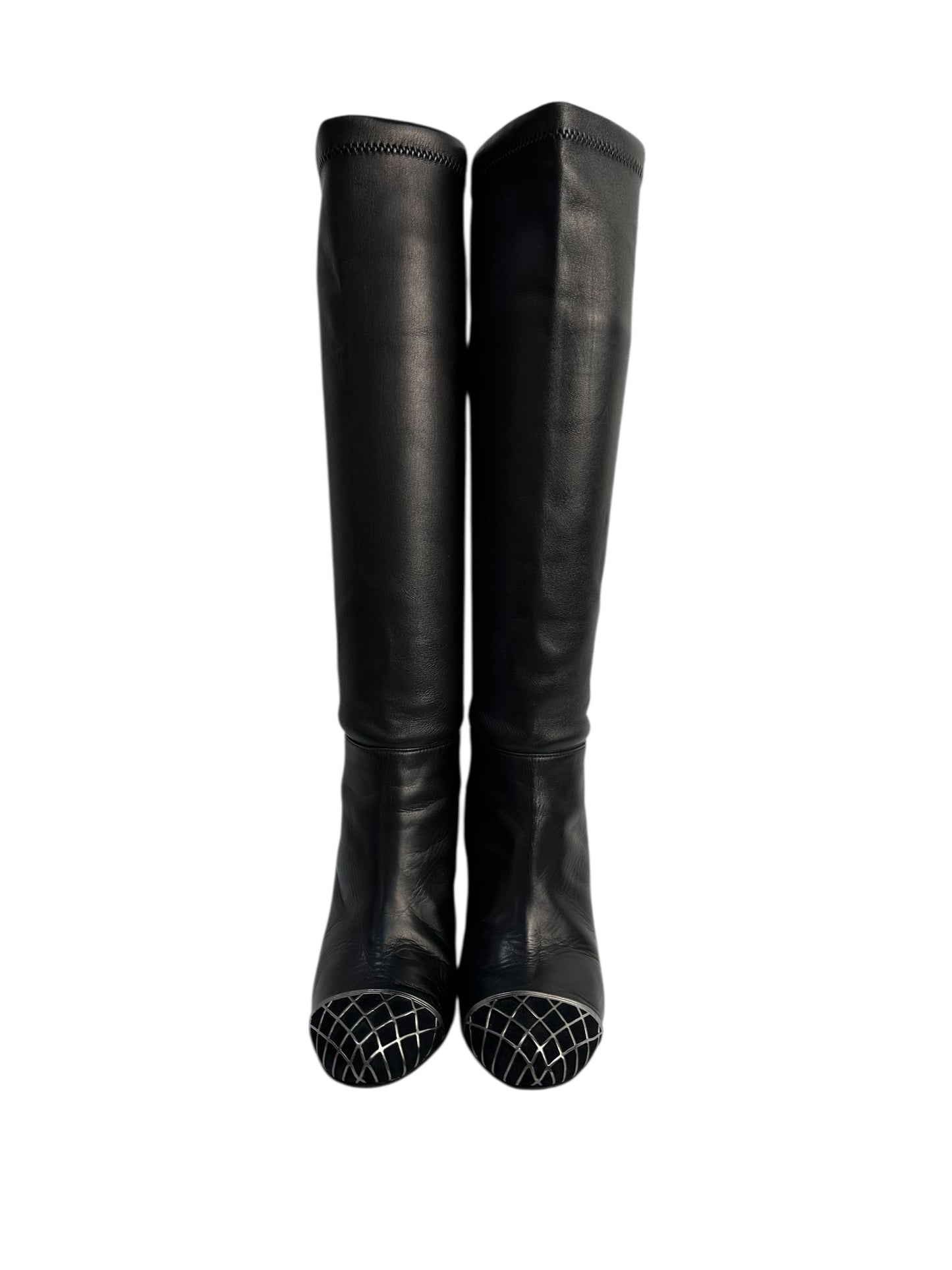 Leather knee-high boots with heel