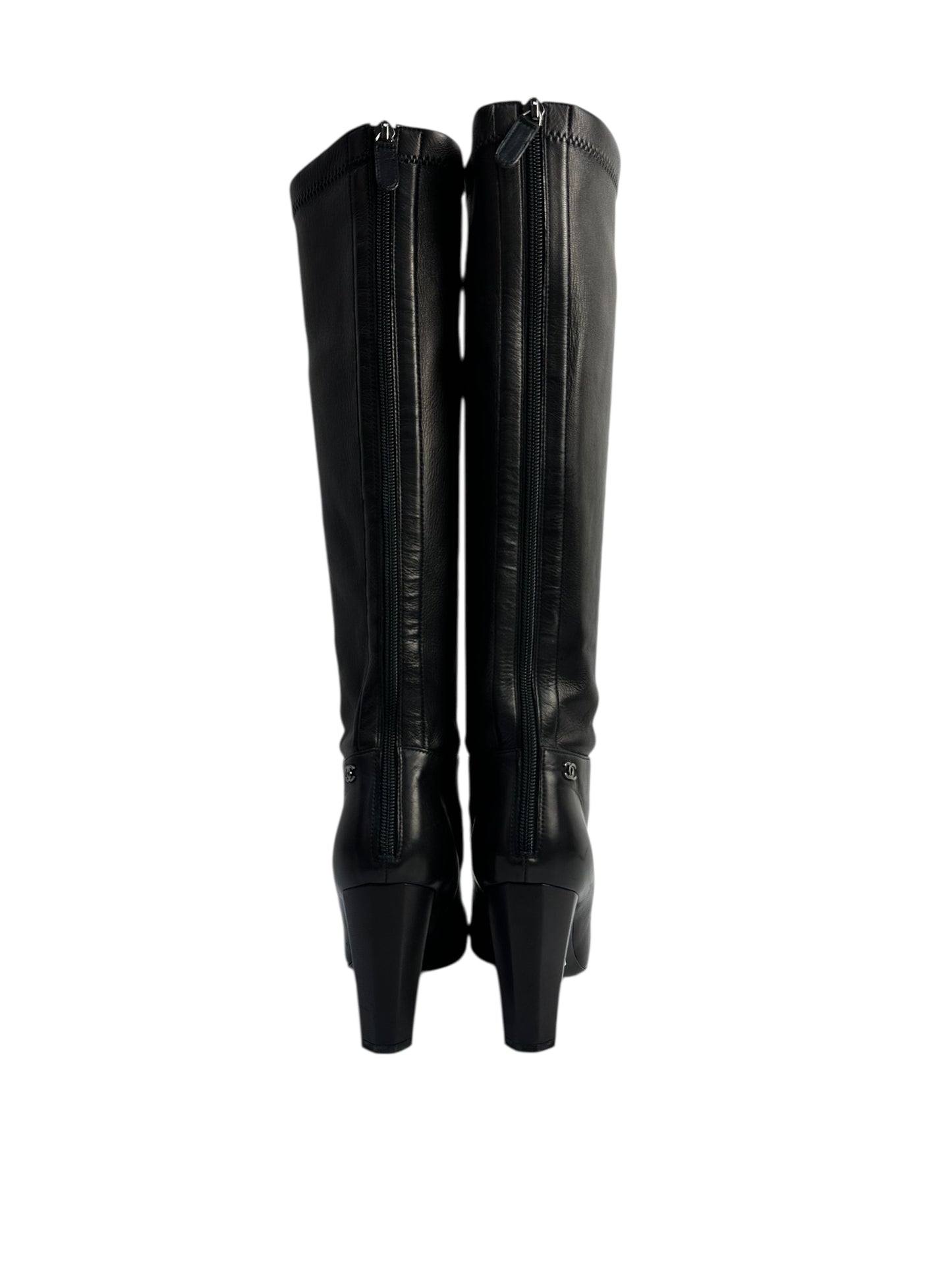 Leather knee-high boots with heel