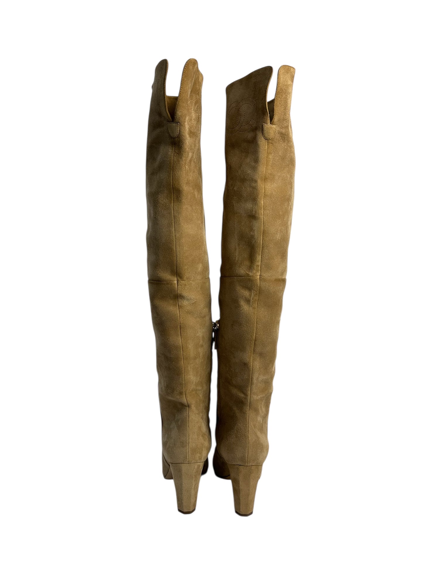 Chanel 2010s suede heeled over-the-knee boots