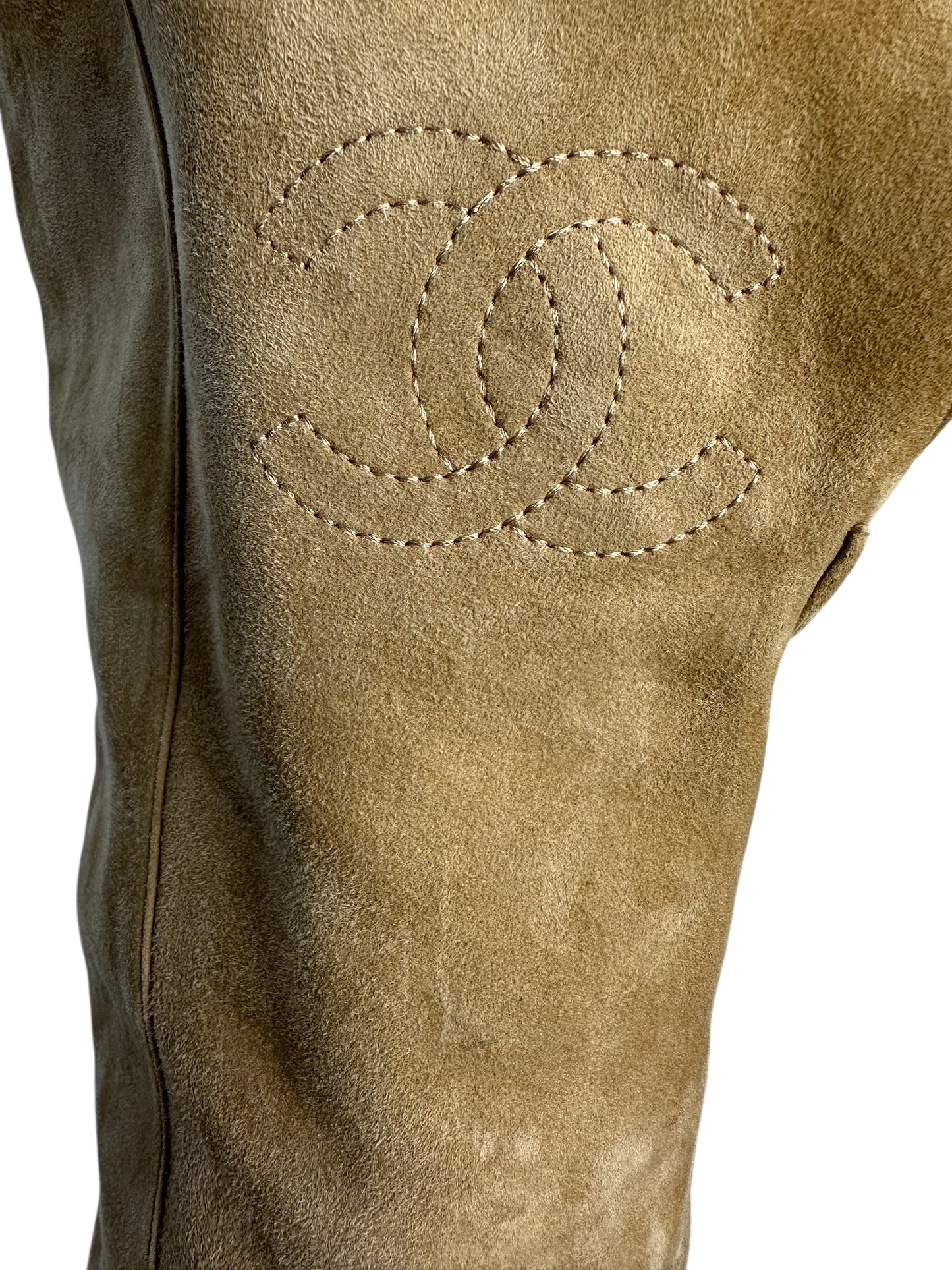 Chanel 2010s suede heeled over-the-knee boots