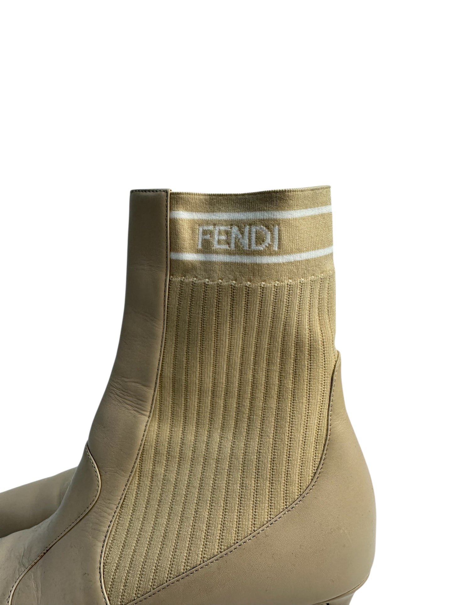 Fendi beige ankle boots with stretch-knit panel