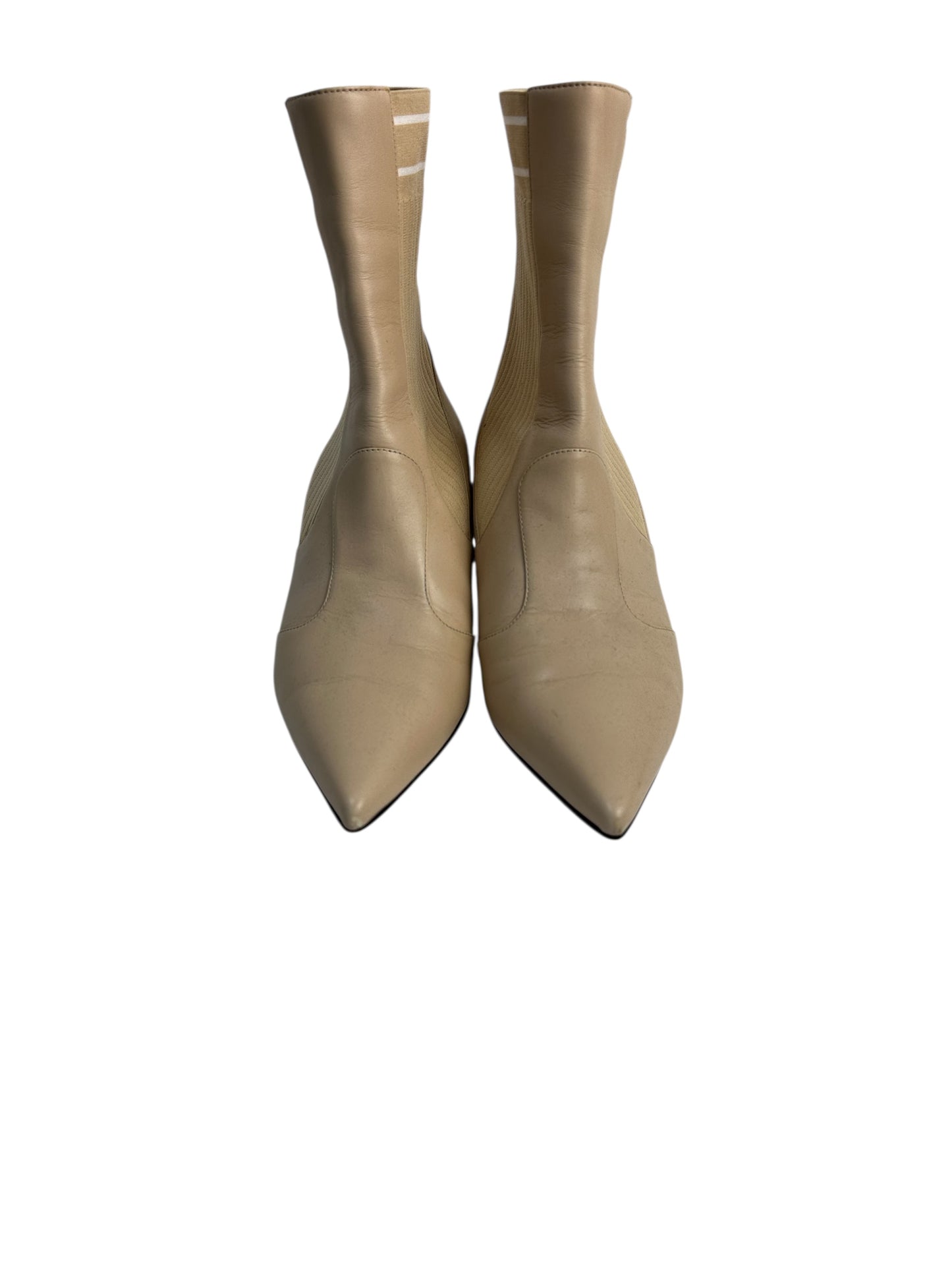 Fendi beige ankle boots with stretch-knit panel