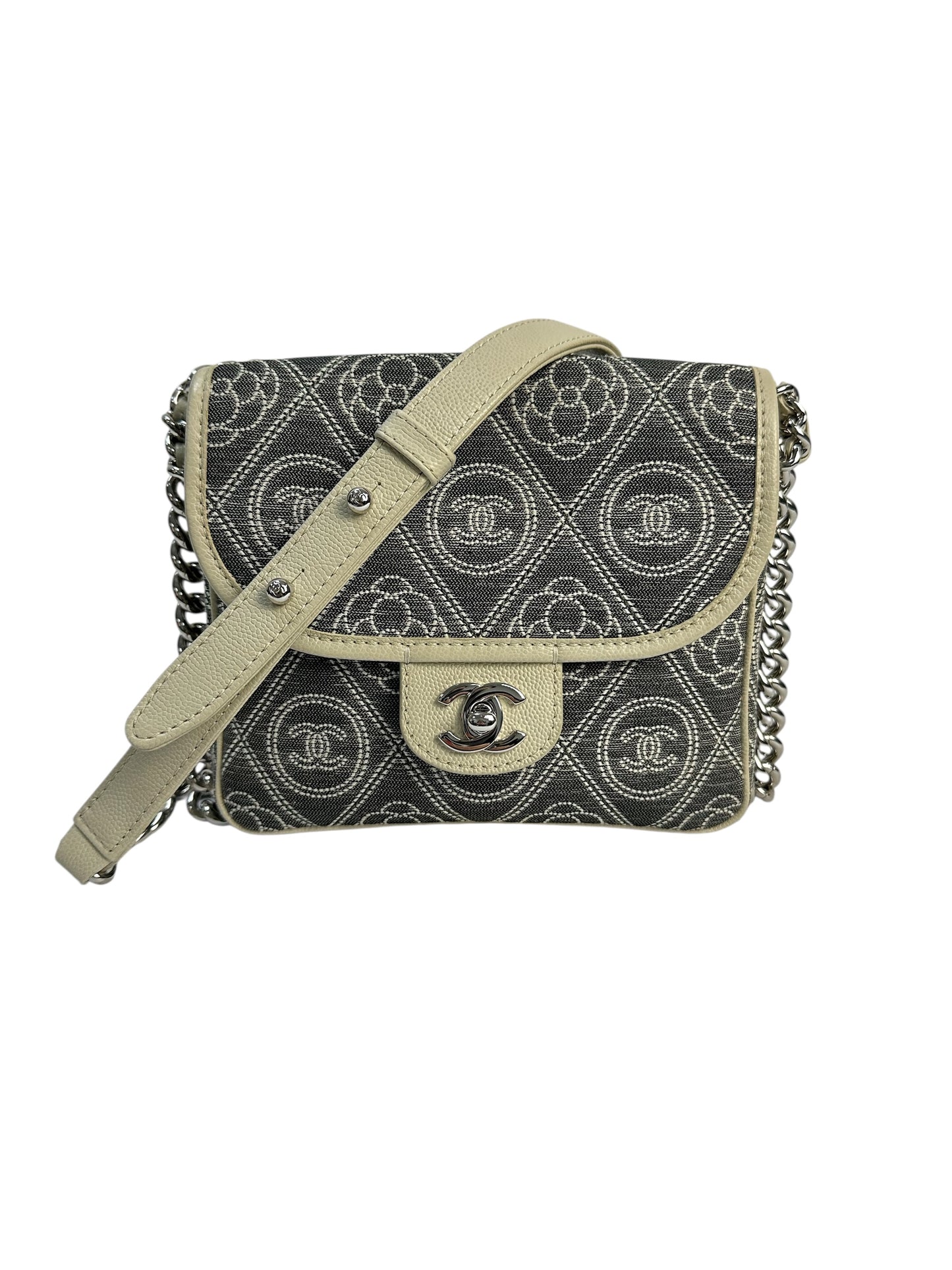 Chanel Camellia fabric messenger bag with leather trim