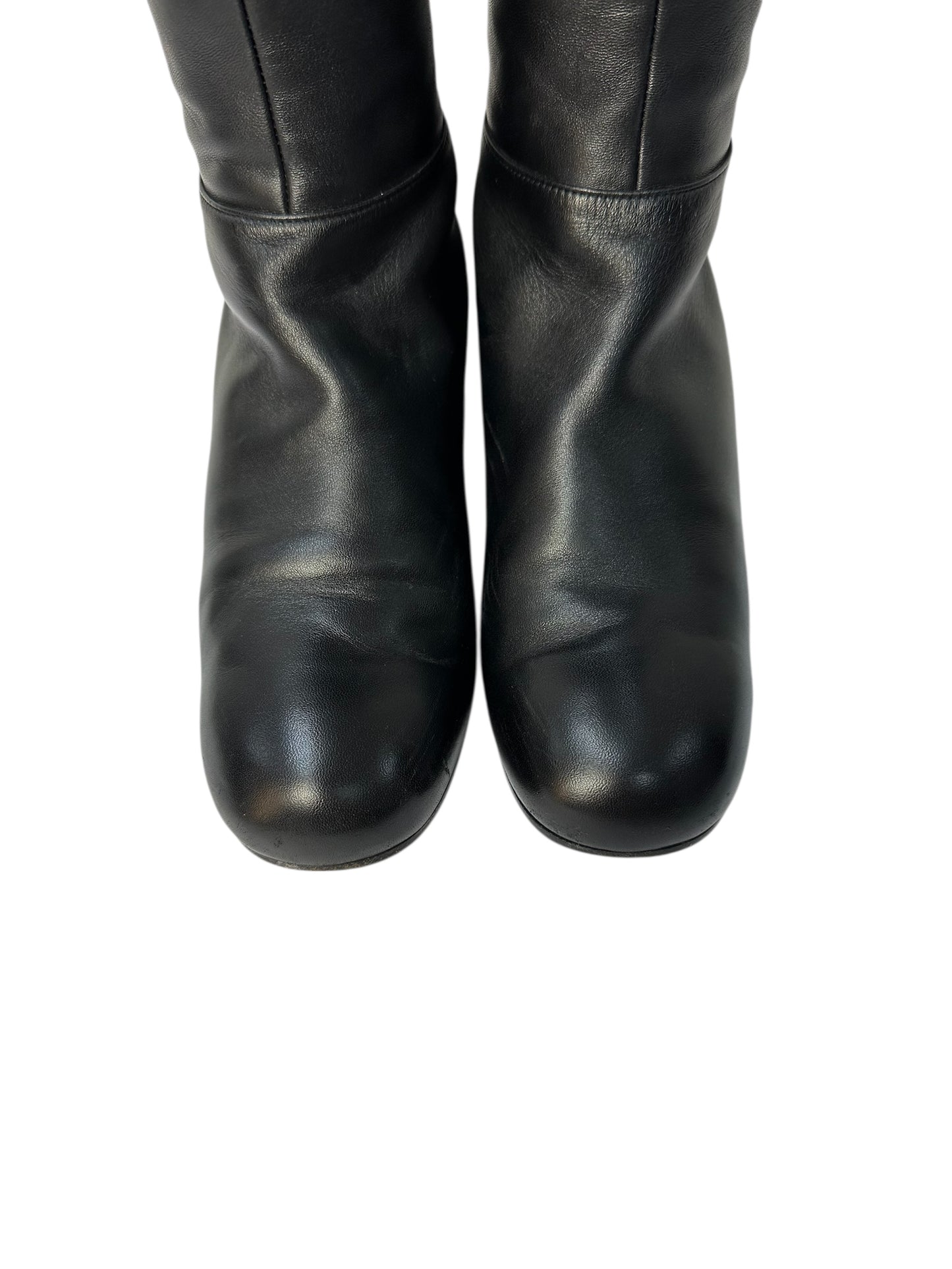 Chanel black leather knee-high boots with low heel