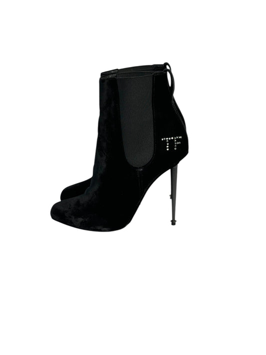 Black suede heeled ankle boots