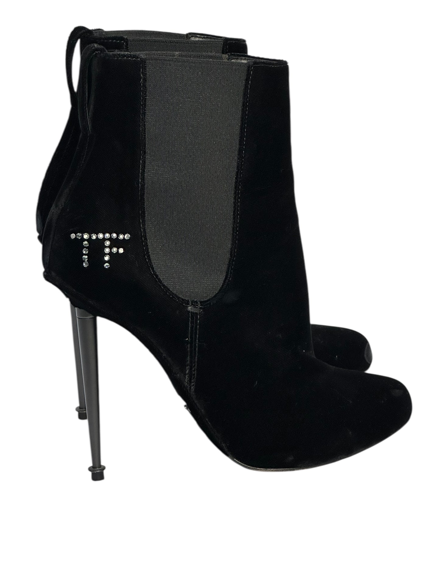 Black suede heeled ankle boots