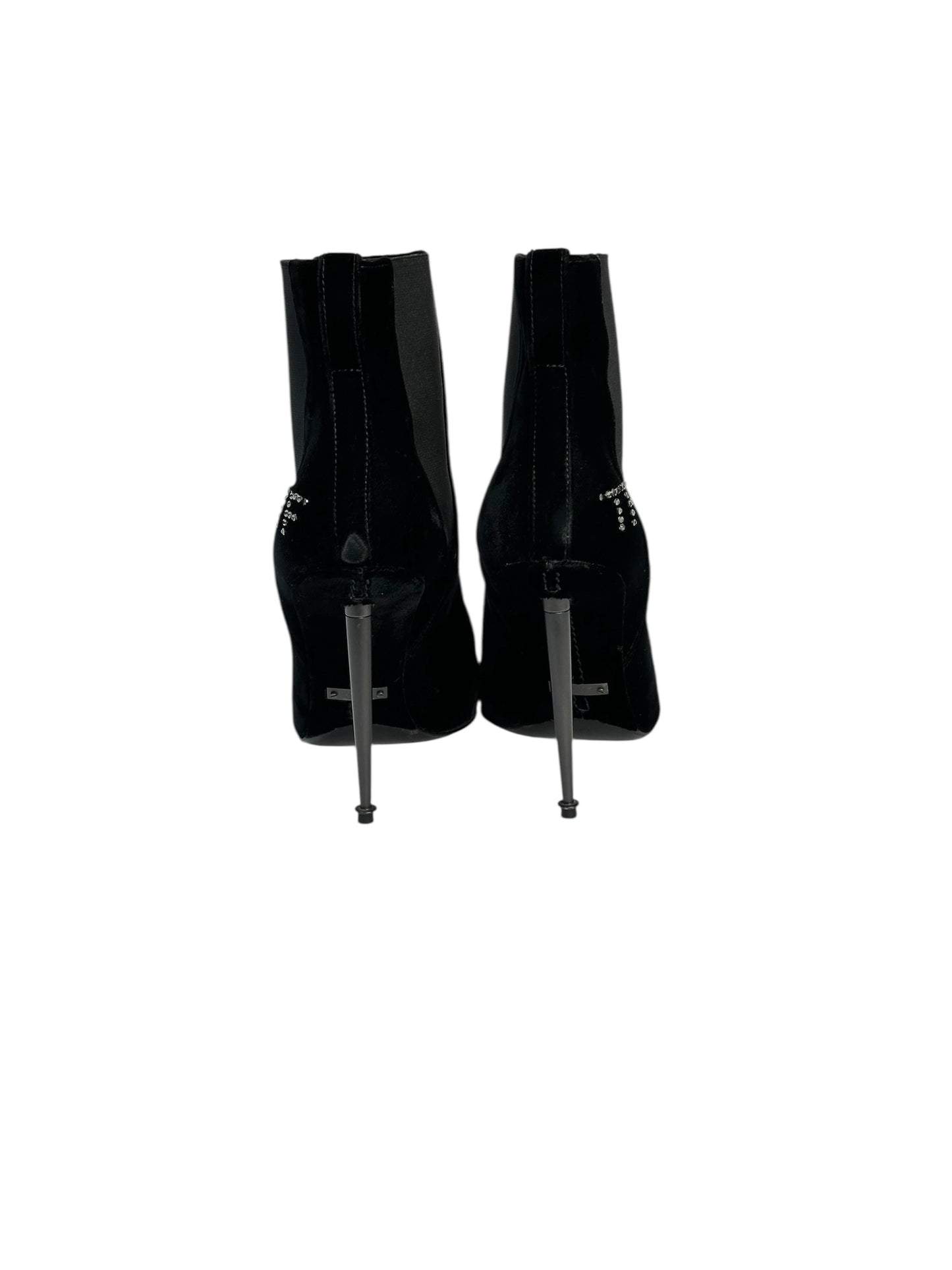 Black suede heeled ankle boots