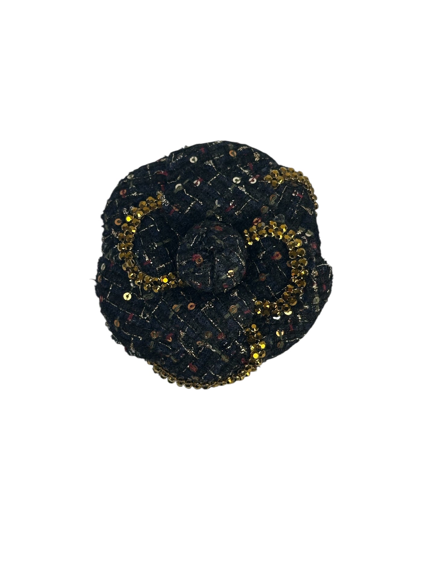 Chanel tweed camellia with sequins