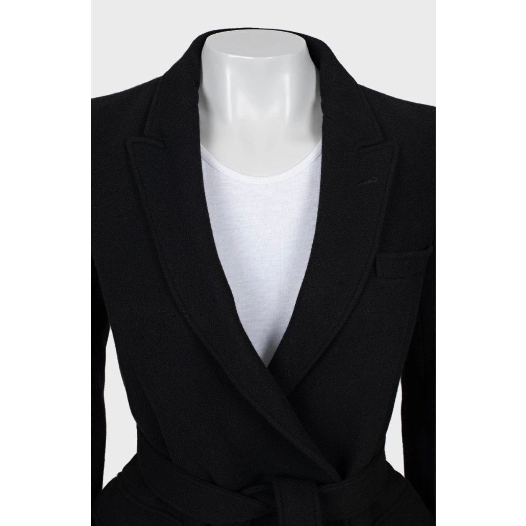 NWOT Saint Laurent Black Wool & Angora Belted Coat - Size L (FR40) Pre-owned