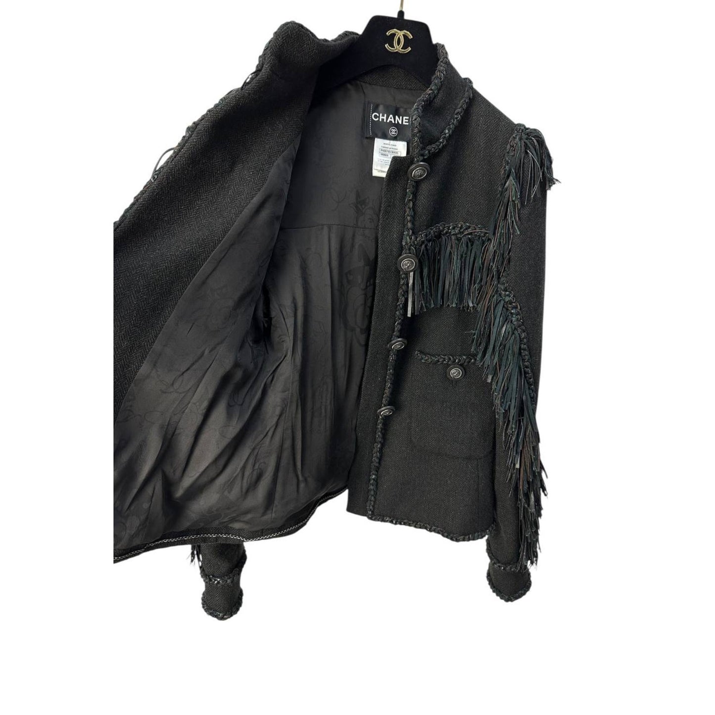 Chanel Paris Dallas Leather Fringe Wool Jacket Size 36 Pre-owned