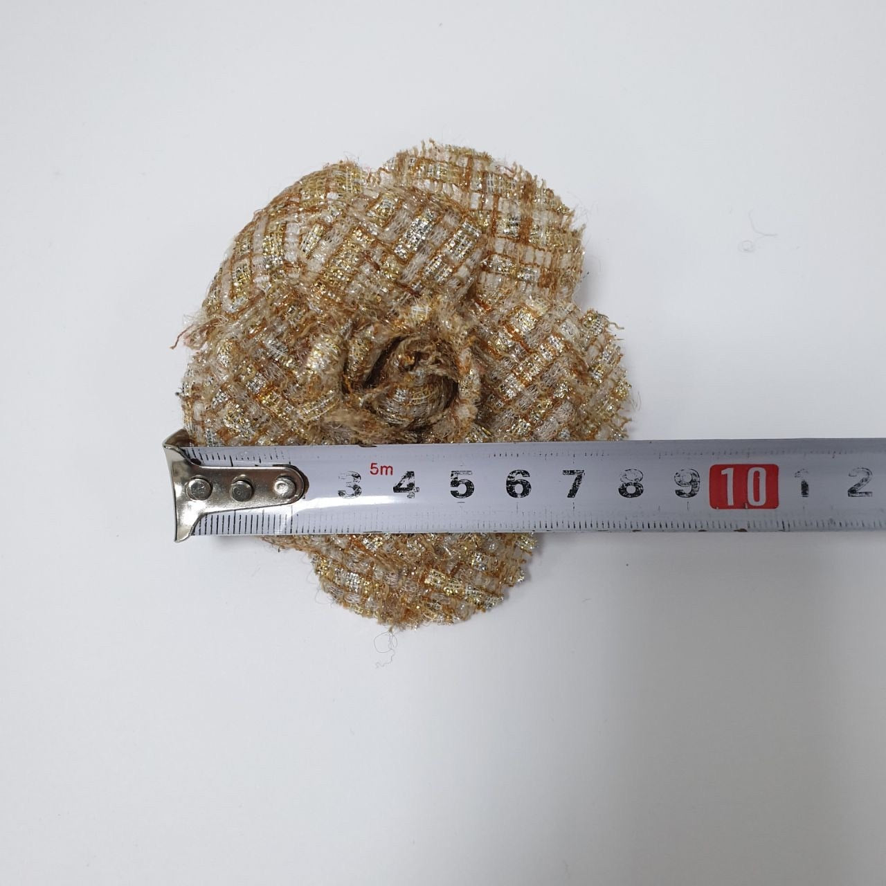 Chanel Tweed Camellia Golden Weave Brooch Pre-owned