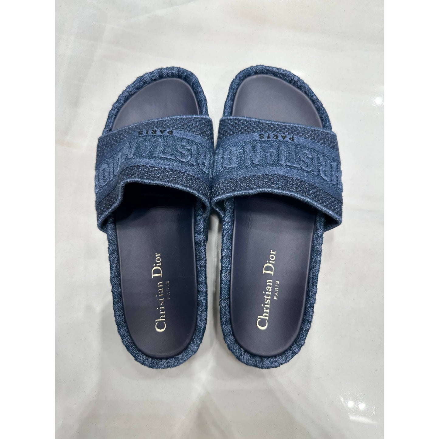 Christian Dior Dway Iconic Denim Logo Platform Slides Sz.38 Pre-owned