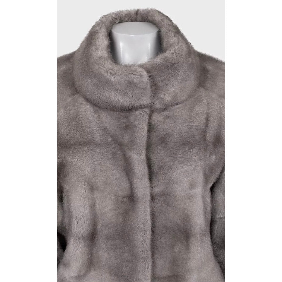 Gianfranco Ferre Gray Faux Fur Coat High Collar Sz L pre-owned