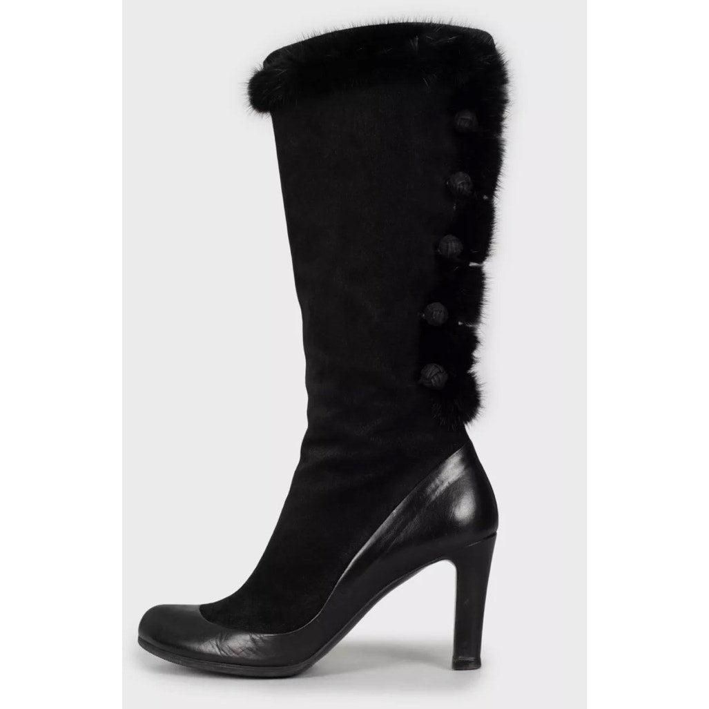 Alexander McQueen Black Suede faux Fur Trim Boots - EU 39.5 Pre-owned