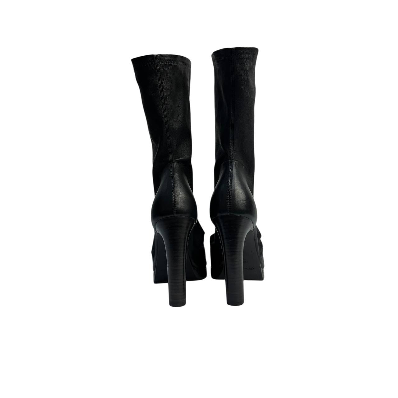 RICK OWENS Gathered Stretch-Leather Ankle Boots - Size 37 pre-owned