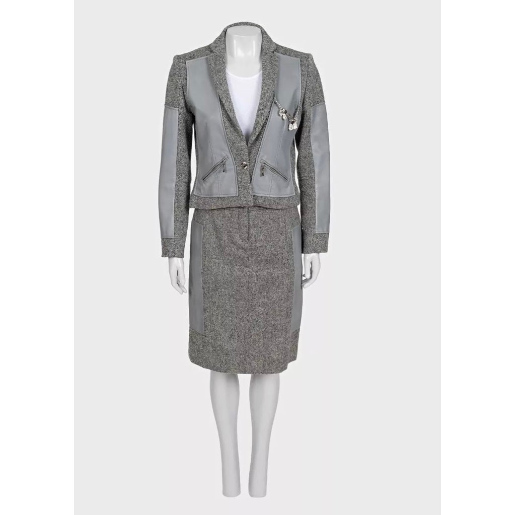 Christian Dior Gray Wool Silk Skirt Suit Sz.38 Pre-owned