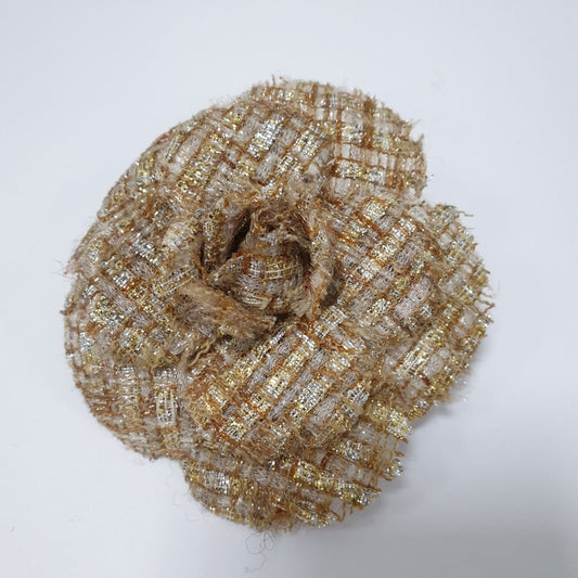 Chanel Tweed Camellia Golden Weave Brooch Pre-owned