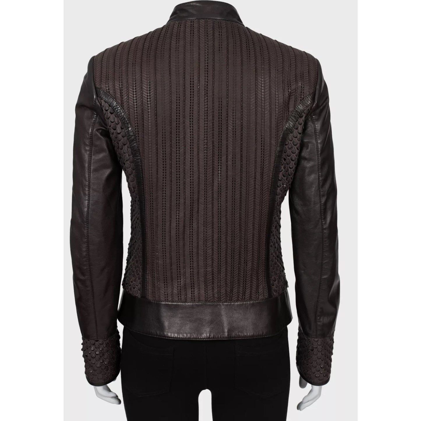 Roberto Cavalli Brown Perforated Leather Jacket - IT40/S pre-owned