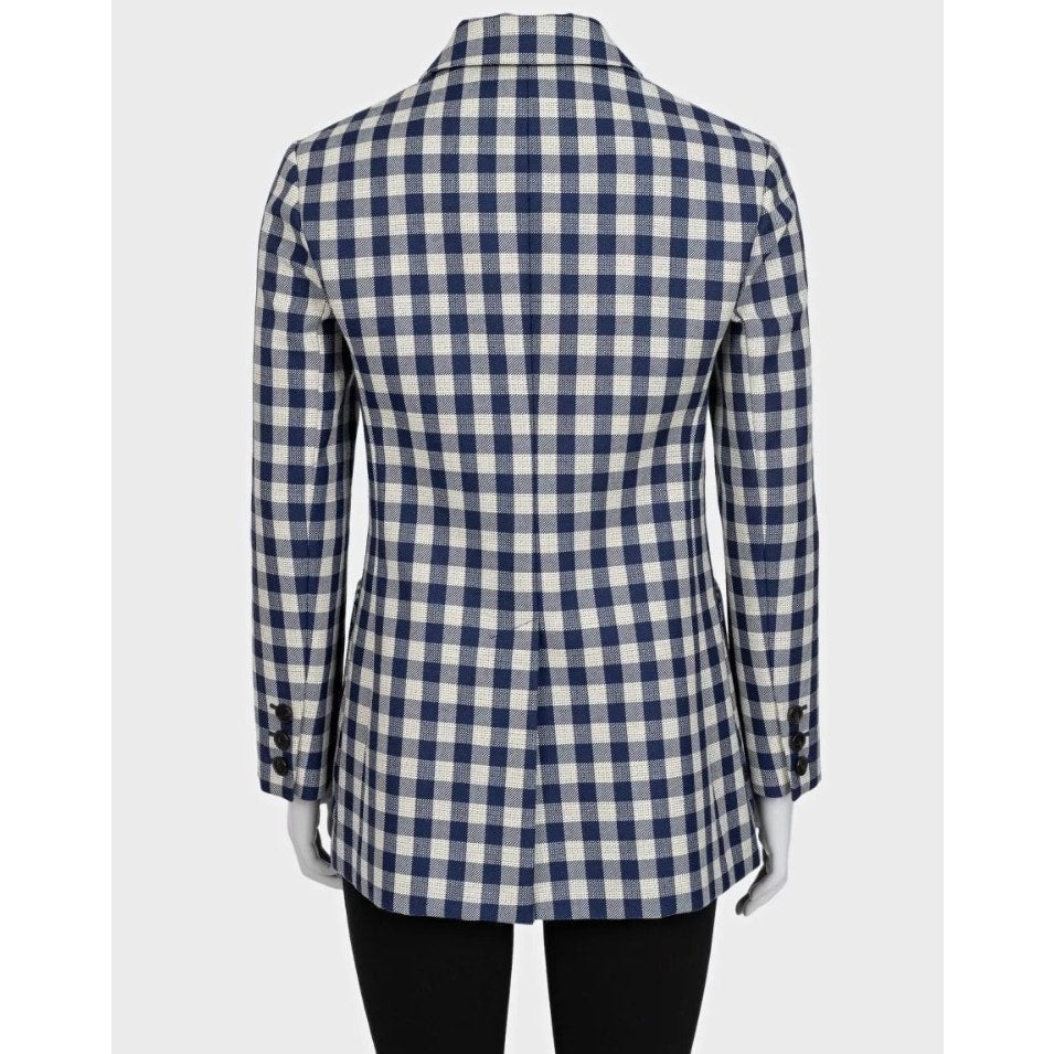 NWOT Christian Dior Blue Wool Plaid Double-Breasted Jacket Sz. 42 Pre-owned