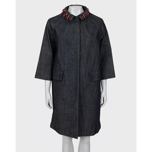 Miu Miu Blue Denim Rhinestone Embellished Coat Sz.42/M Pre-owned