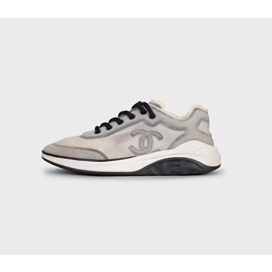 Chanel Grey Mesh Textile Sneakers - Size 39 pre-owned