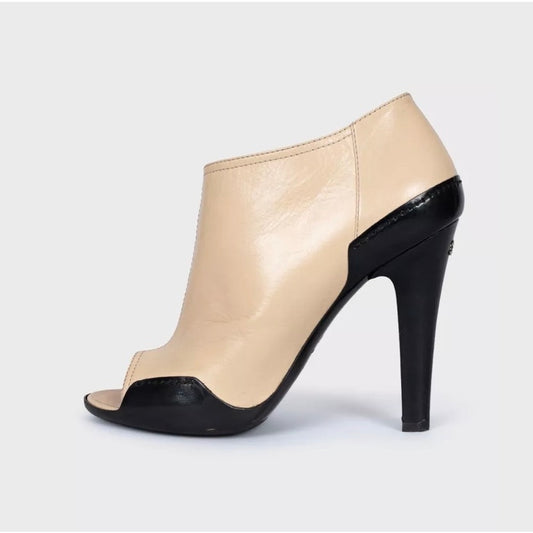 Chanel Beige Leather Open-Toe Ankle Booties - Size 40.5 pre-owned