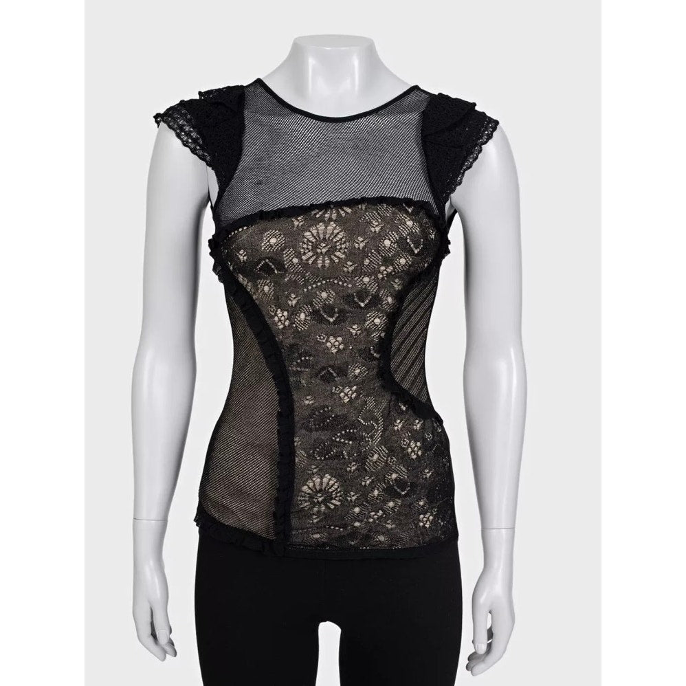 Valentino Black Lace-Insert Fitted Top - Size S Pre-owned