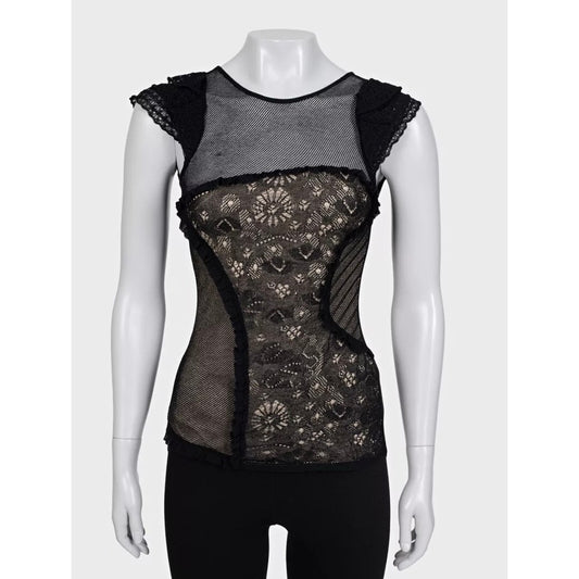 Valentino Black Lace-Insert Fitted Top - Size S Pre-owned
