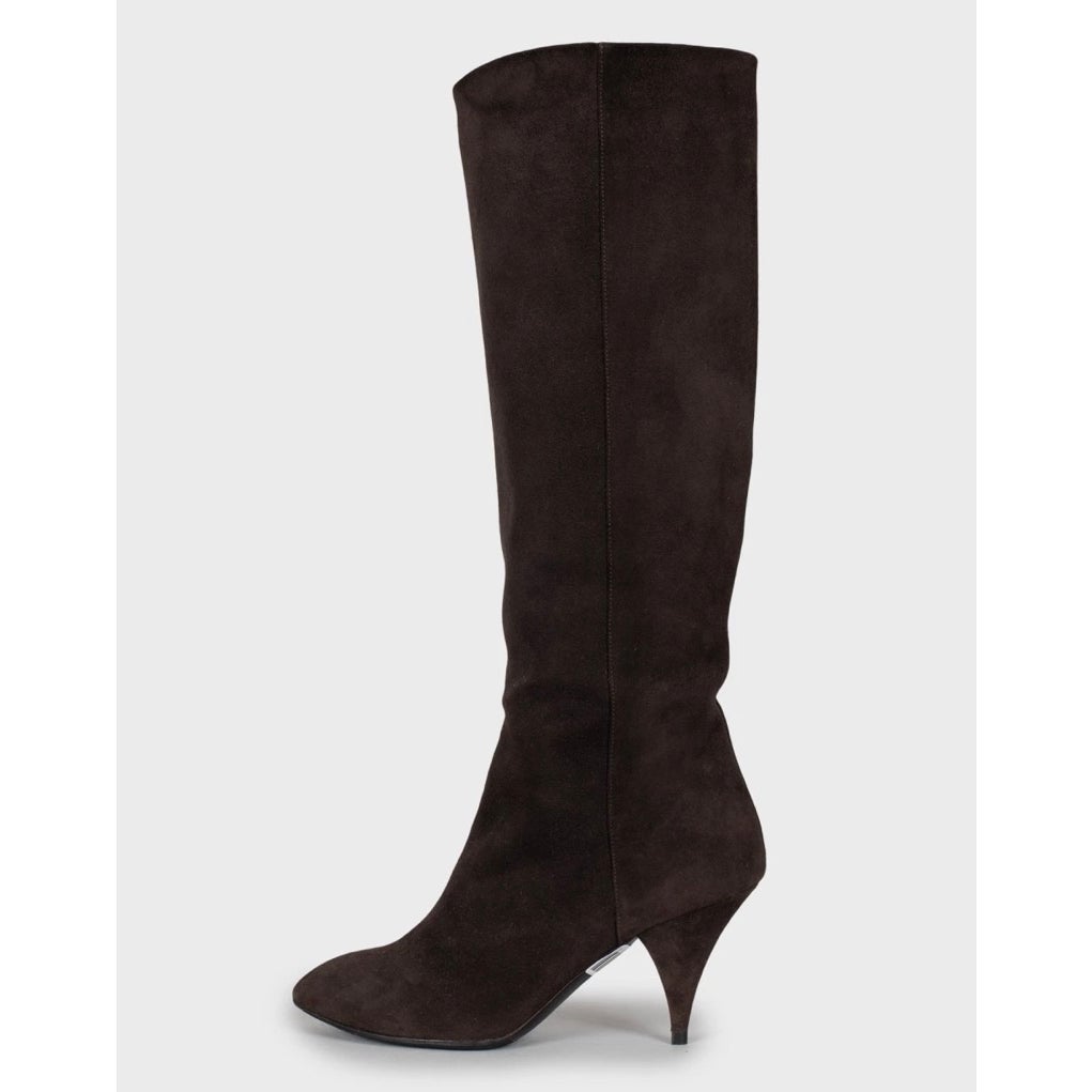 Saint Laurent Brown Suede Wedge Knee-High Boots Sz.38 Pre-owned
