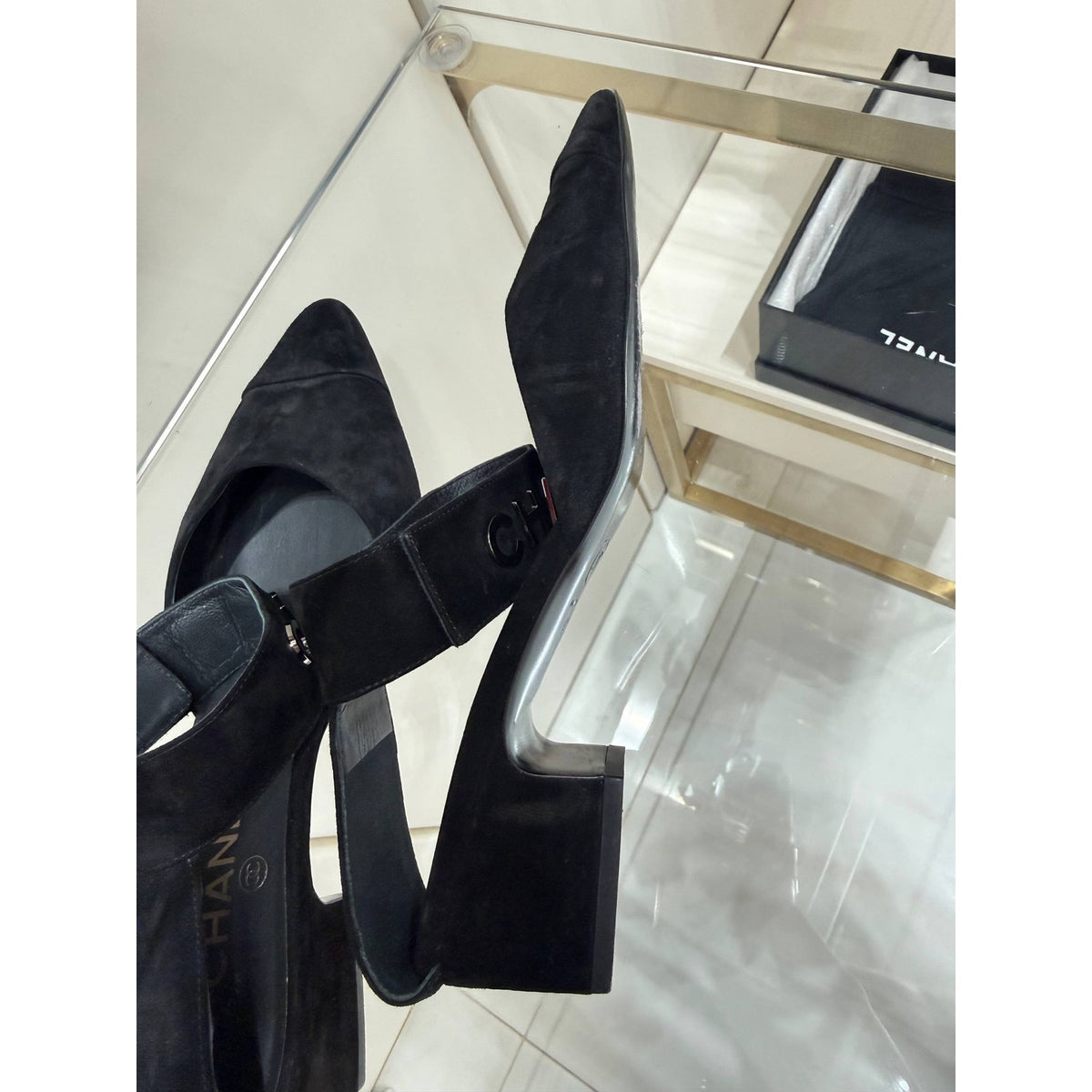 Chanel Black Suede CC Ankle-Strap Pumps Size 41C Pre-owned