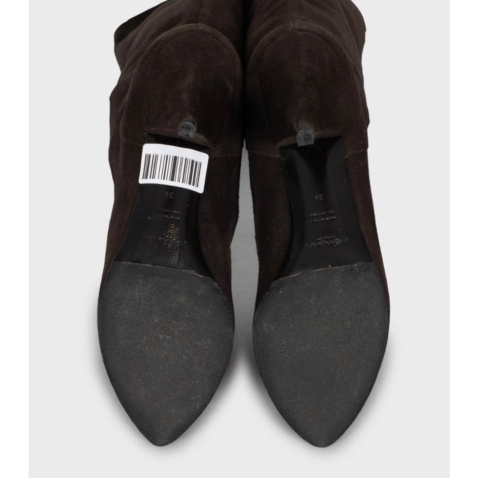 Saint Laurent Brown Suede Wedge Knee-High Boots Sz.38 Pre-owned