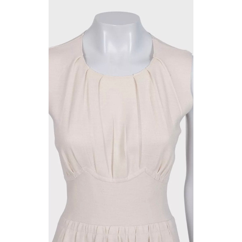 Prada Beige Fitted Wool Sleeveless Dress Size S pre-owned