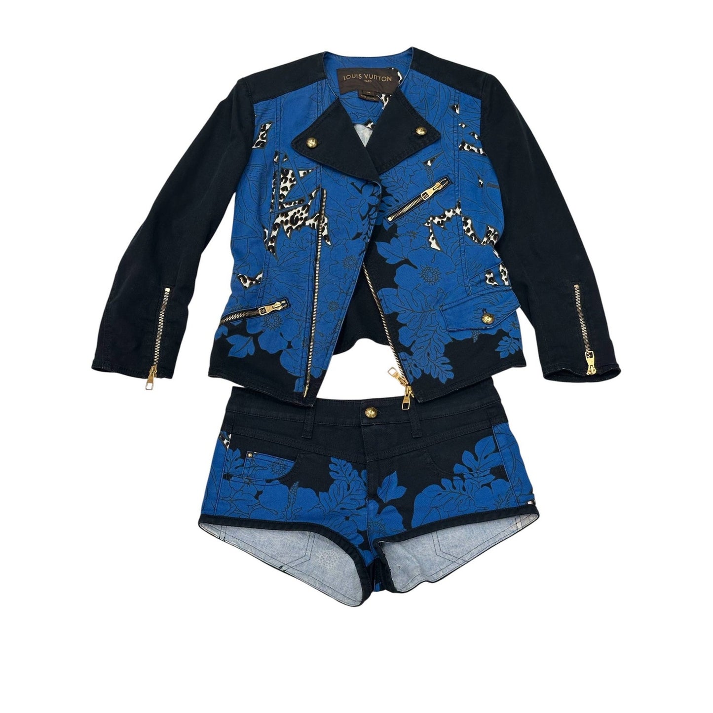 Louis Vuitton Blue Floral Leopard Denim Set Sz 34 Pre-owned
