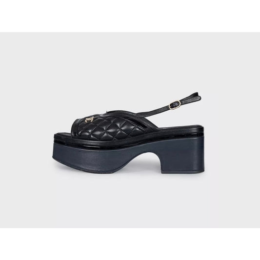 Chanel Black Leather Gold CC Logo Sandals Sz. 38.5 Pre-owned