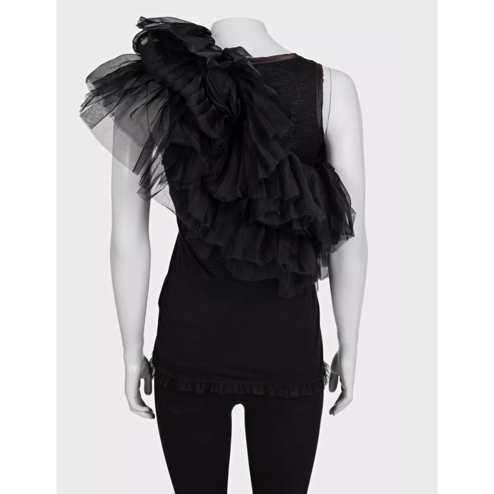 Valentino Black Ruffle Mesh Tank Top - US 6 / M Pre-owned