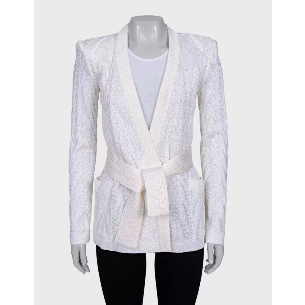 Balmain White Wrap Cardigan with Belt - Size36/ S Pre-owned