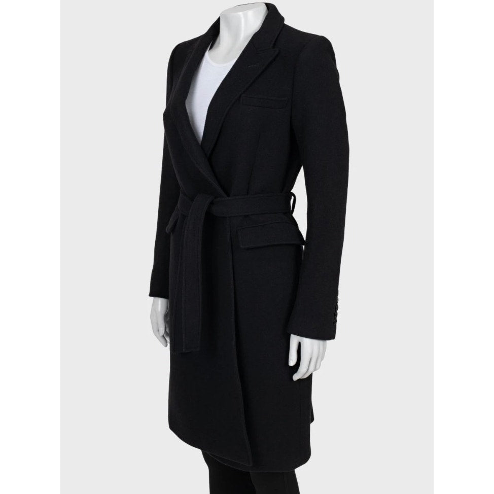 NWOT Saint Laurent Black Wool & Angora Belted Coat - Size L (FR40) Pre-owned