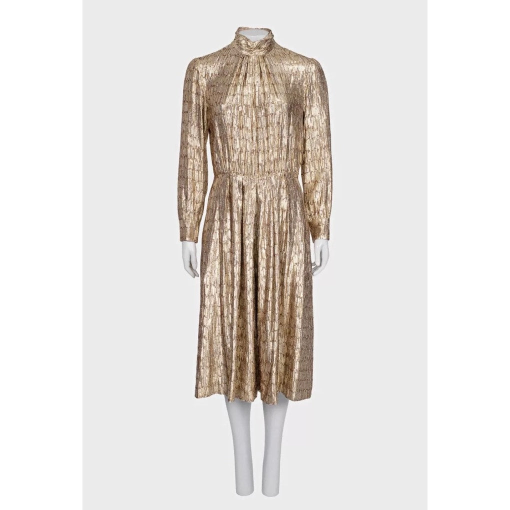 NWOT Celine Gold Metallic Silk Fitted Jumpsuit EU 40/L Pre-owned