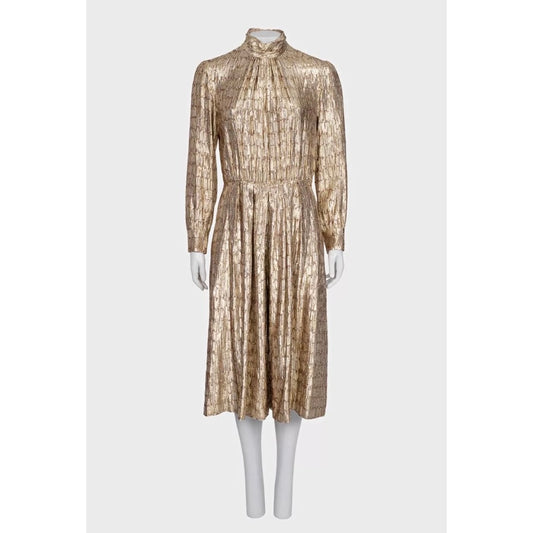 NWOT Celine Gold Metallic Silk Fitted Jumpsuit EU 40/L Pre-owned