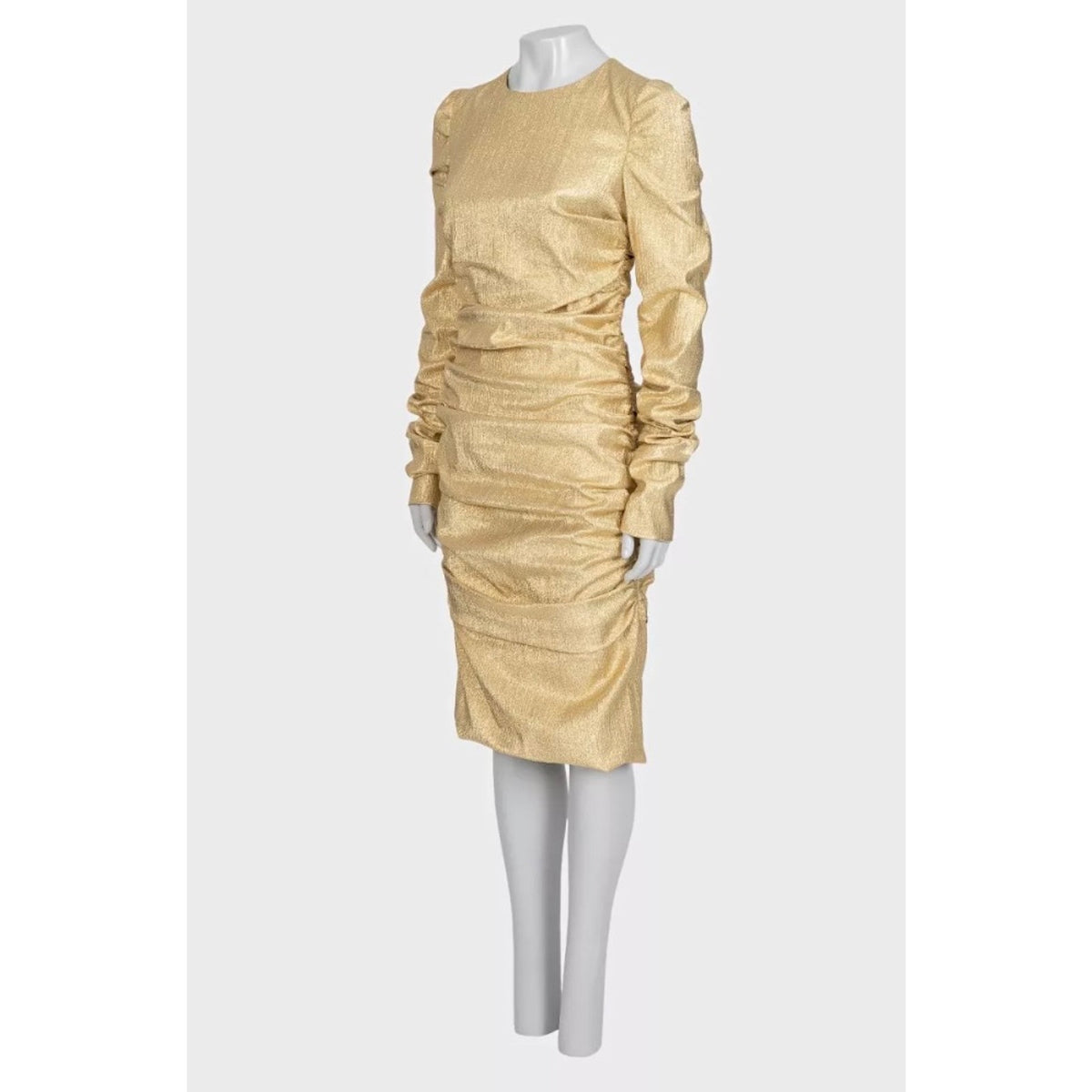 Dolce & Gabbana Gold Draped Fitted Dress - IT 46 / XL Pre-owned